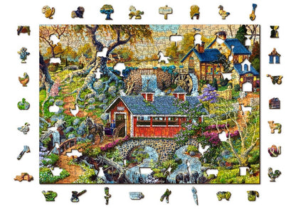 Wooden Jigsaw Puzzle "Countryside Bridges" 200, 500, 1000 pcs Beautiful Garden Adults Kids Landscape Unusual Shape Pieces Wooden.City