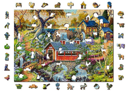Wooden Jigsaw Puzzle "Countryside Bridges" 200, 500, 1000 pcs Beautiful Garden Adults Kids Landscape Unusual Shape Pieces Wooden.City