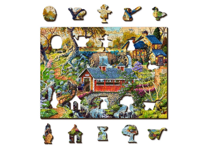 Wooden Jigsaw Puzzle "Countryside Bridges" 200, 500, 1000 pcs Beautiful Garden Adults Kids Landscape Unusual Shape Pieces Wooden.City