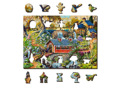 Wooden Jigsaw Puzzle "Countryside Bridges" 200, 500, 1000 pcs Beautiful Garden Adults Kids Landscape Unusual Shape Pieces Wooden.City