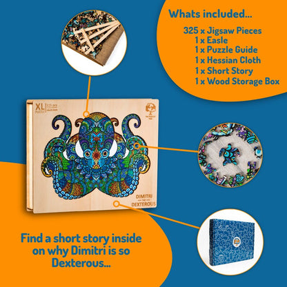 Jigsaw Puzzles for Adults XL 325 Piece (46x32.8cm) – Octopus Wooden Jigsaw Puzzle for Adults by The Puzzled Tree