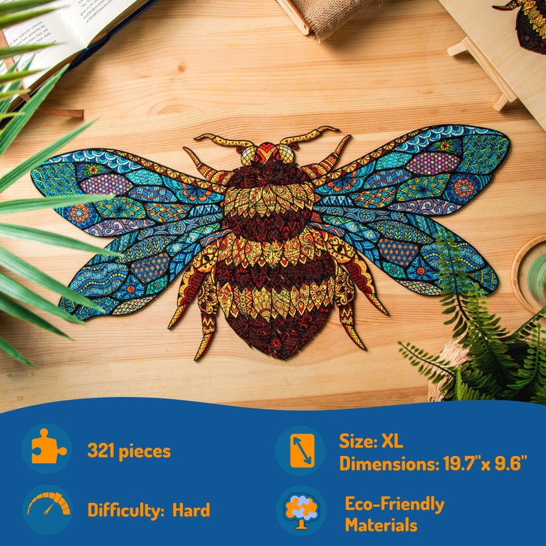 Jigsaw Puzzles for Adults XL 321 Piece (19.7"x9.7") – Bumblebee Wooden Jigsaw Puzzle for Adults by The Puzzled Tree The best