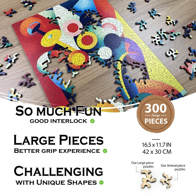 Flowers Wooden Jigsaw Puzzle: Unique Abstract Cut, Gemturt Art Gift