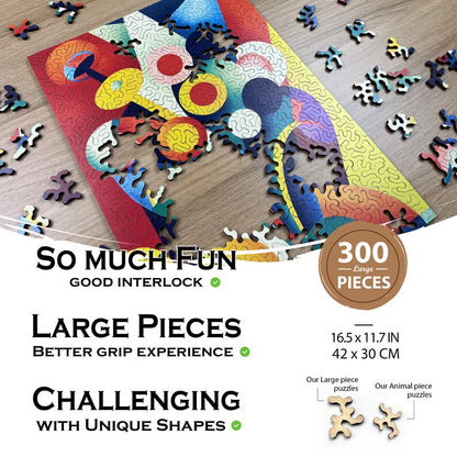 Flowers Wooden Jigsaw Puzzle: Unique Abstract Cut, Gemturt Art Gift