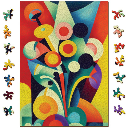 Flowers Wooden Jigsaw Puzzle: Unique Abstract Cut, Gemturt Art Gift