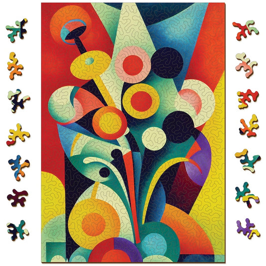 Flowers Wooden Jigsaw Puzzle: Unique Abstract Cut, Gemturt Art Gift