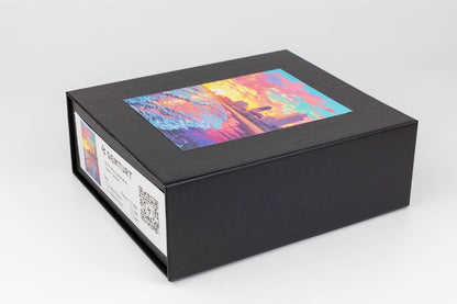Retro Sunset Wooden Jigsaw Puzzle: Unique Abstract Shapes, Vivid UV Print