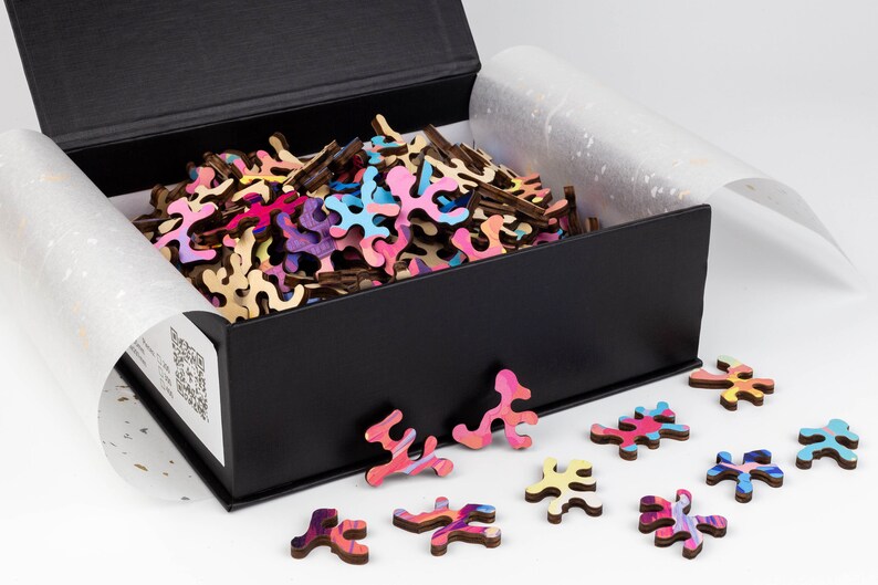 Retro Sunset Wooden Jigsaw Puzzle: Unique Abstract Shapes, Vivid UV Print