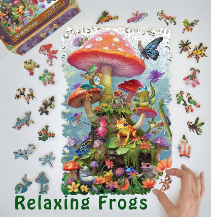 Wooden Jigsaw Puzzles For Adults - Relaxing Frogs (400-200 Piece Wooden Jigsaw Puzzle) - Ukrainian Seller