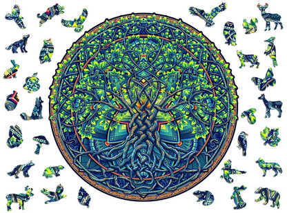 Mandala Tree of Life Wooden Jigsaw Puzzle – Difficult, Unique Shape (28x28 cm)