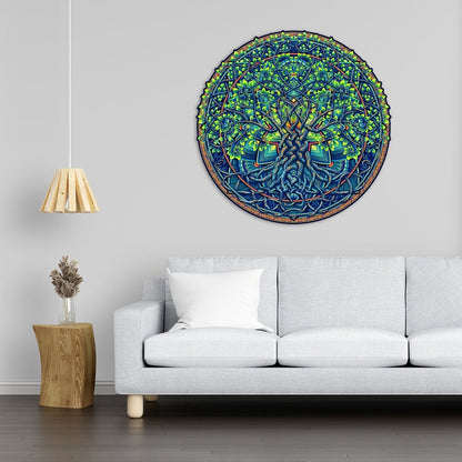 Mandala Tree of Life Wooden Jigsaw Puzzle – Difficult, Unique Shape (28x28 cm)