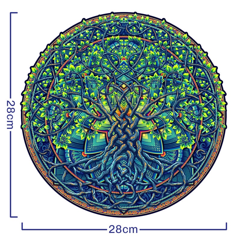 Mandala Tree of Life Wooden Jigsaw Puzzle – Difficult, Unique Shape (28x28 cm)