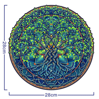Mandala Tree of Life Wooden Jigsaw Puzzle – Difficult, Unique Shape (28x28 cm)