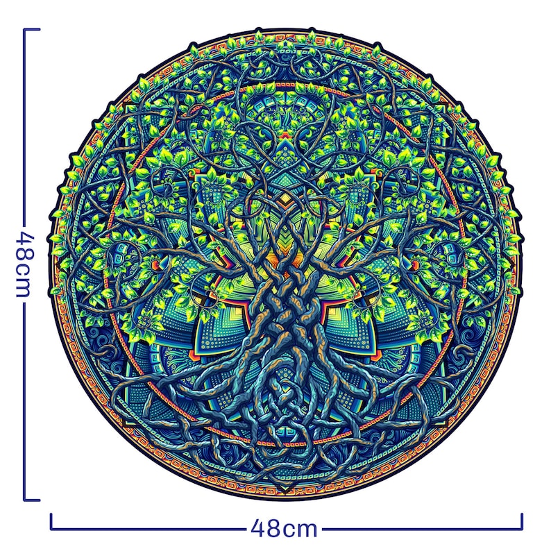 Mandala Tree of Life Wooden Jigsaw Puzzle – Difficult, Unique Shape (28x28 cm)