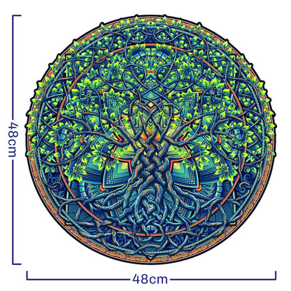 Mandala Tree of Life Wooden Jigsaw Puzzle – Difficult, Unique Shape (28x28 cm)