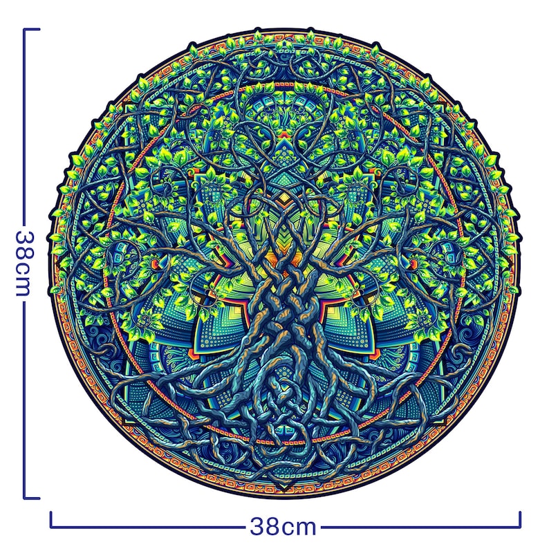 Mandala Tree of Life Wooden Jigsaw Puzzle – Difficult, Unique Shape (28x28 cm)