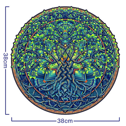 Mandala Tree of Life Wooden Jigsaw Puzzle – Difficult, Unique Shape (28x28 cm)