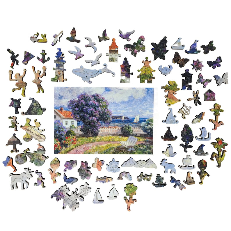 Wooden Jigsaw Puzzles for Adults - Uniquely Shaped Pieces - made in the USA by FoxSmartBox - 434 Pieces - Coast Landscape