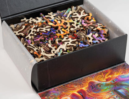 Meditative Spectrum Wooden Jigsaw Puzzle: Unique Abstract Shapes, Art Gift