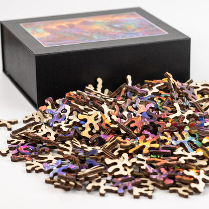 Meditative Spectrum Wooden Jigsaw Puzzle: Unique Abstract Shapes, Art Gift