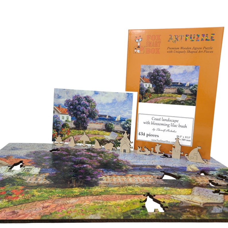 Wooden Jigsaw Puzzles for Adults - Uniquely Shaped Pieces - made in the USA by FoxSmartBox - 434 Pieces - Coast Landscape