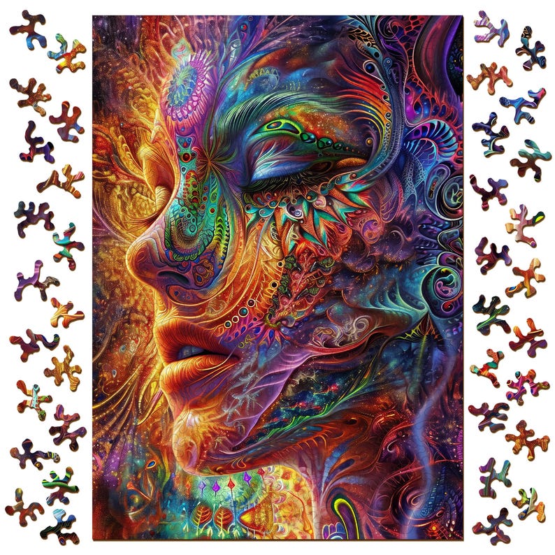 Meditative Spectrum Wooden Jigsaw Puzzle: Unique Abstract Shapes, Art Gift