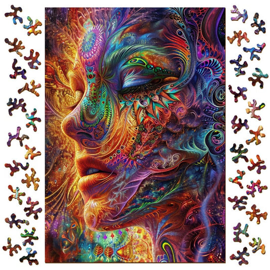 Meditative Spectrum Wooden Jigsaw Puzzle: Unique Abstract Shapes, Art Gift