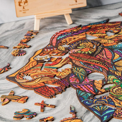 Wooden Jigsaw Puzzle XL 300 Piece (15"x15") – Lion Wood Jigsaw Puzzle for Adults Presented in Wooden Gift Box by The Puzzled Tree