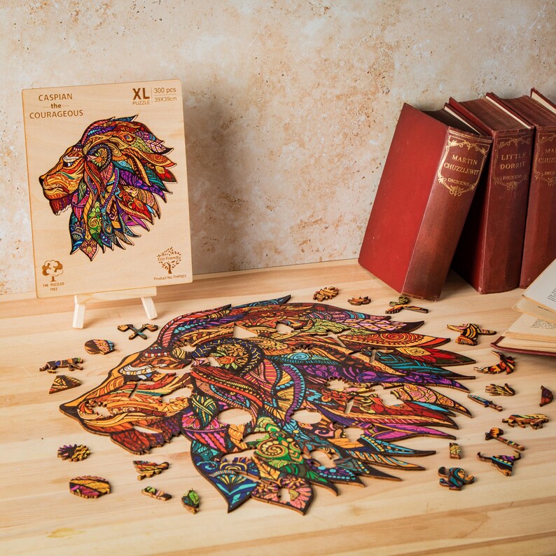 Wooden Jigsaw Puzzle XL 300 Piece (15"x15") – Lion Wood Jigsaw Puzzle for Adults Presented in Wooden Gift Box by The Puzzled Tree
