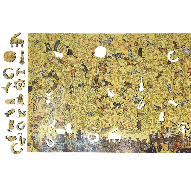 Wooden Jigsaw Puzzles for Adults - Uniquely Shaped Pieces - made in the USA by FoxSmartBox - 460 Pieces - Cats Wedding