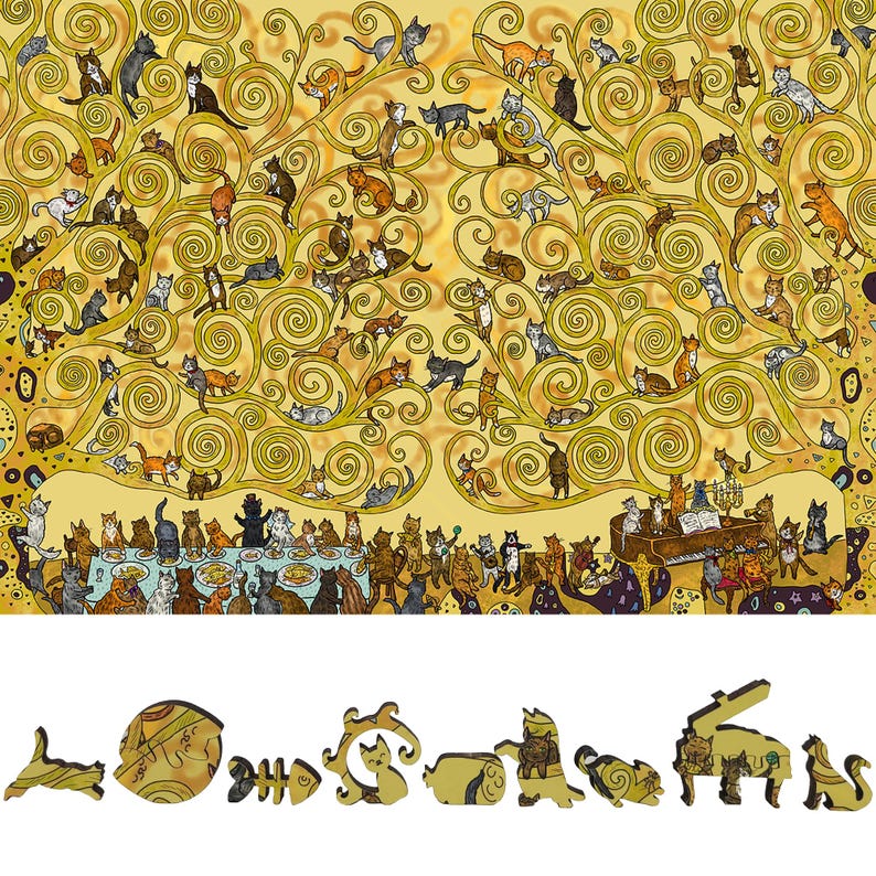 Wooden Jigsaw Puzzles for Adults - Uniquely Shaped Pieces - made in the USA by FoxSmartBox - 460 Pieces - Cats Wedding
