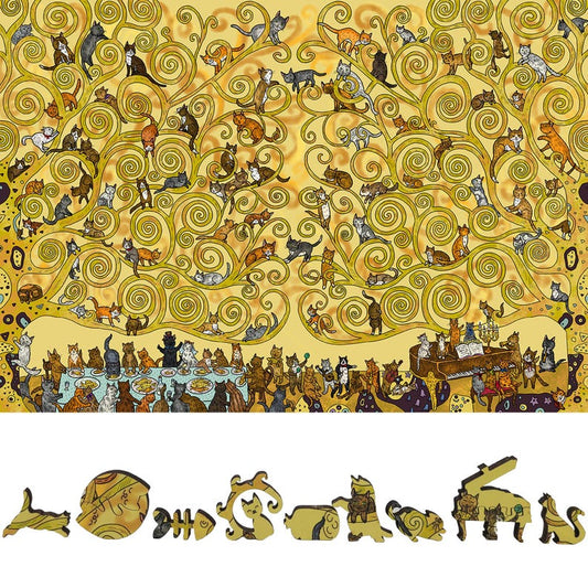 Wooden Jigsaw Puzzles for Adults - Uniquely Shaped Pieces - made in the USA by FoxSmartBox - 460 Pieces - Cats Wedding
