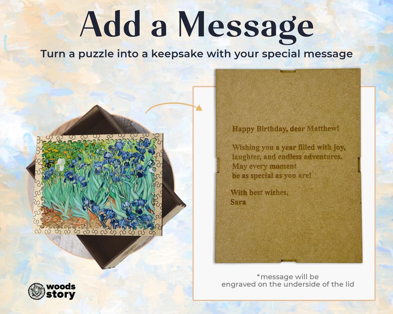 Unique jigsaw puzzle, Irises by Vincent Van Gogh, Fine art, Perfect gift for puzzle lovers, Picture wooden puzzle, Art paintings collection