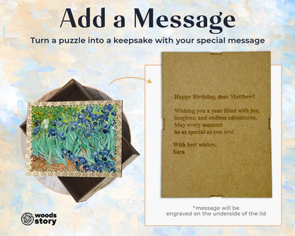 Unique jigsaw puzzle, Irises by Vincent Van Gogh, Fine art, Perfect gift for puzzle lovers, Picture wooden puzzle, Art paintings collection
