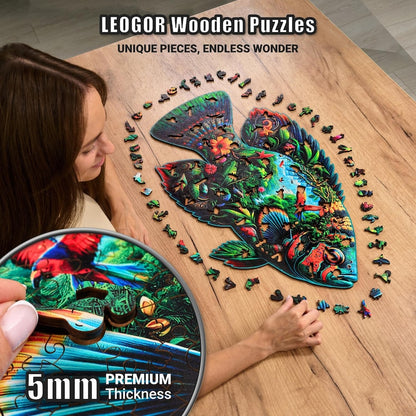Extra-Thick 5mm Wooden Puzzle for Adults – 500 Pieces | Wood Puzzles Adult with Unique Hand-Shaped Pieces, Fish Fantasia