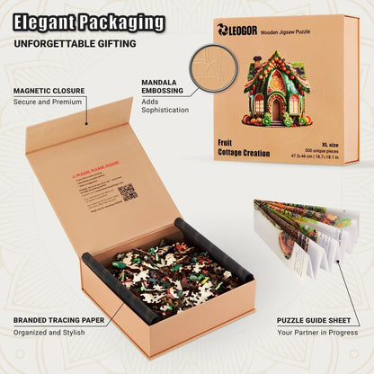 Extra-Thick 5mm Wooden Puzzle for Adults – 200, 350, 500 Pieces | Wood Puzzles Adult with Unique Hand-Shaped Pieces, Fruit Cottage Creation