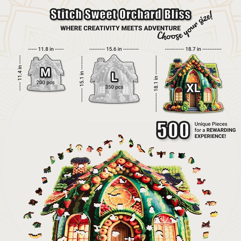 Extra-Thick 5mm Wooden Puzzle for Adults – 200, 350, 500 Pieces | Wood Puzzles Adult with Unique Hand-Shaped Pieces, Fruit Cottage Creation