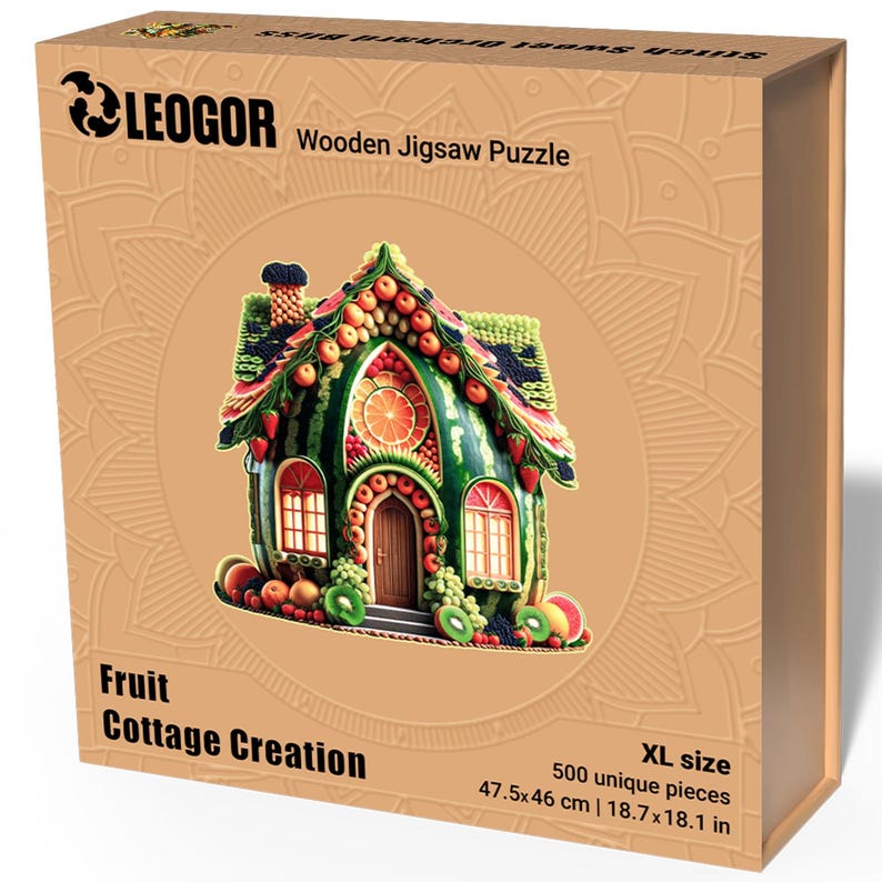 Extra-Thick 5mm Wooden Puzzle for Adults – 200, 350, 500 Pieces | Wood Puzzles Adult with Unique Hand-Shaped Pieces, Fruit Cottage Creation