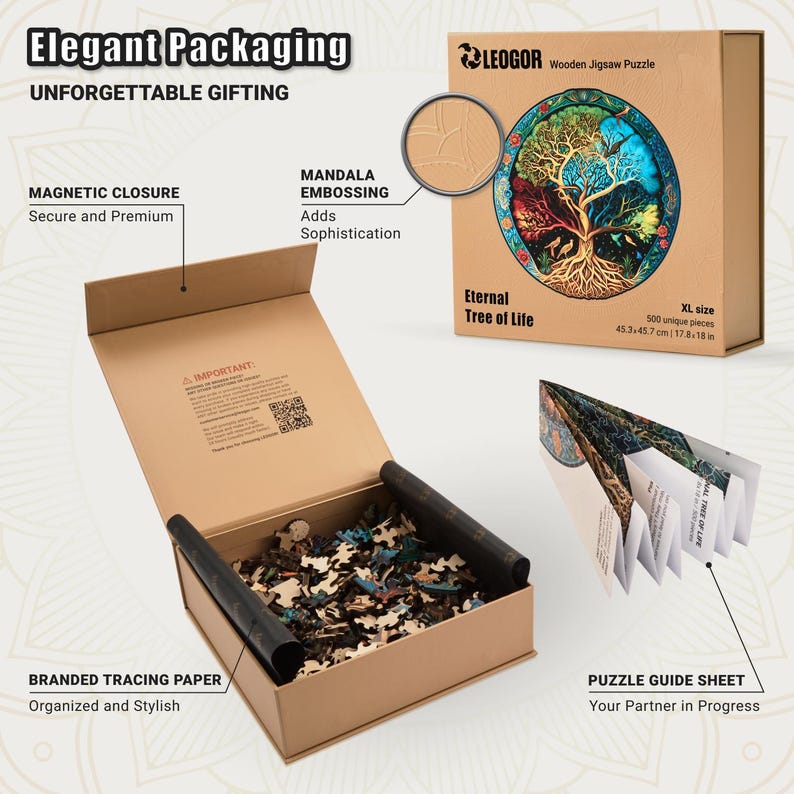Extra-Thick 5mm Wooden Puzzle for Adults – 500 Pieces | Wood Puzzles Adult with Unique Hand-Shaped Pieces, Eternal Tree of Life
