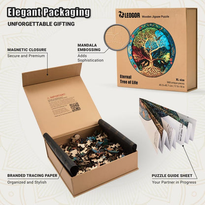 Extra-Thick 5mm Wooden Puzzle for Adults – 500 Pieces | Wood Puzzles Adult with Unique Hand-Shaped Pieces, Eternal Tree of Life