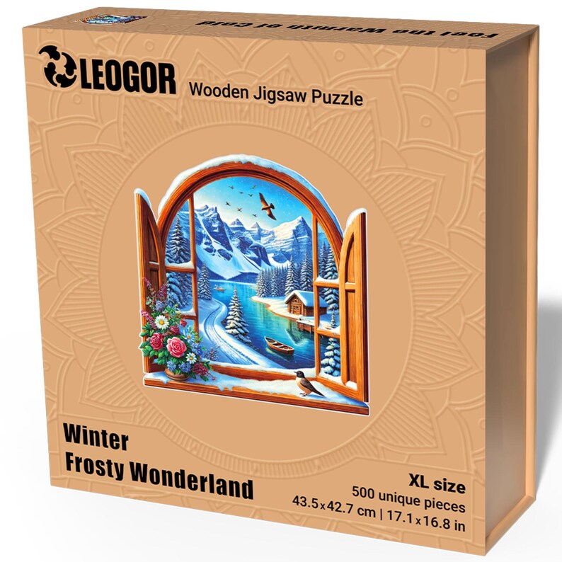 Extra-Thick 5mm Wooden Puzzle for Adults – 500 Piece | Wood Puzzles Adult with Unique Hand-Shaped Pieces, Winter Frosty Wonderland
