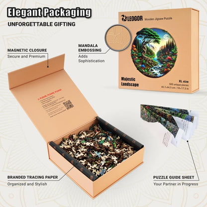 Extra-Thick 5mm Wooden Puzzle for Adults – 500 Pieces | Wood Puzzles Adult with Unique Hand-Shaped Pieces, Majestic Landscape