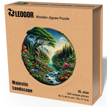 Extra-Thick 5mm Wooden Puzzle for Adults – 500 Pieces | Wood Puzzles Adult with Unique Hand-Shaped Pieces, Majestic Landscape