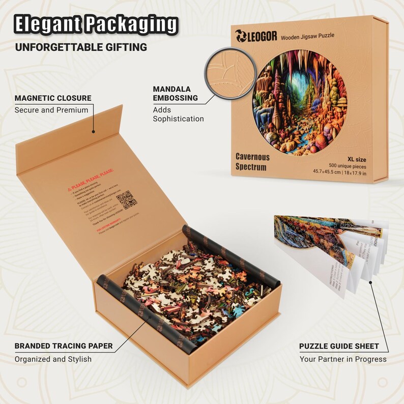 Extra-Thick 5mm Wooden Puzzle for Adults – 500 Pieces | Wood Puzzles Adult with Unique Hand-Shaped Pieces, Cavernous Spectrum