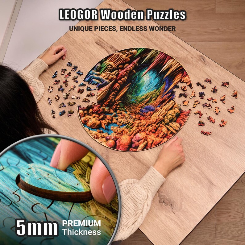 Extra-Thick 5mm Wooden Puzzle for Adults – 500 Pieces | Wood Puzzles Adult with Unique Hand-Shaped Pieces, Cavernous Spectrum