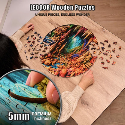 Extra-Thick 5mm Wooden Puzzle for Adults – 500 Pieces | Wood Puzzles Adult with Unique Hand-Shaped Pieces, Cavernous Spectrum