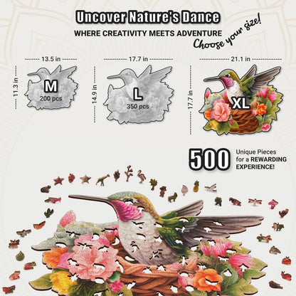 Extra-Thick 5mm Wooden Puzzle for Adults – 500 Pieces | Wood Puzzles Adult with Unique Hand-Shaped Pieces, Glorious Hummingbird