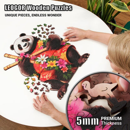 Extra-Thick 5mm Wooden Puzzle for Adults – 200, 350, 500 Pieces | Wood Puzzles Adult with Unique Hand-Shaped Pieces, Tropical Panda Paradise