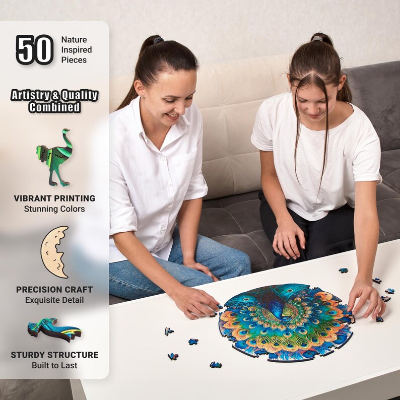 Extra-Thick 5mm Wooden Puzzle for Adults – 500 Pieces | Wood Puzzles Adult with Unique Hand-Shaped Pieces, Graceful Peacock