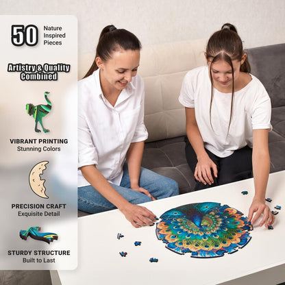 Extra-Thick 5mm Wooden Puzzle for Adults – 500 Pieces | Wood Puzzles Adult with Unique Hand-Shaped Pieces, Graceful Peacock